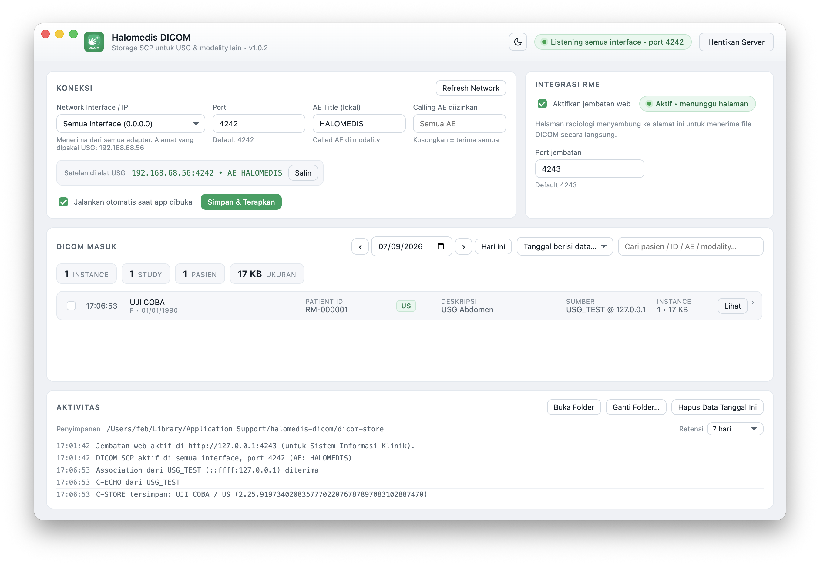 The Halomedis DICOM application interface